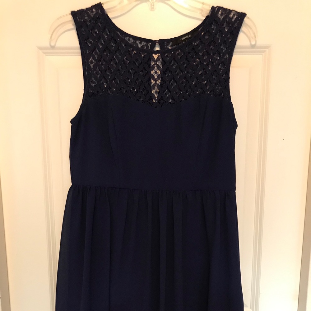 Navy Lace and Crepe Party Dress